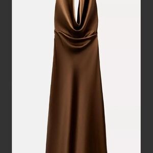 Zara Chocolate Backless Satin Dress